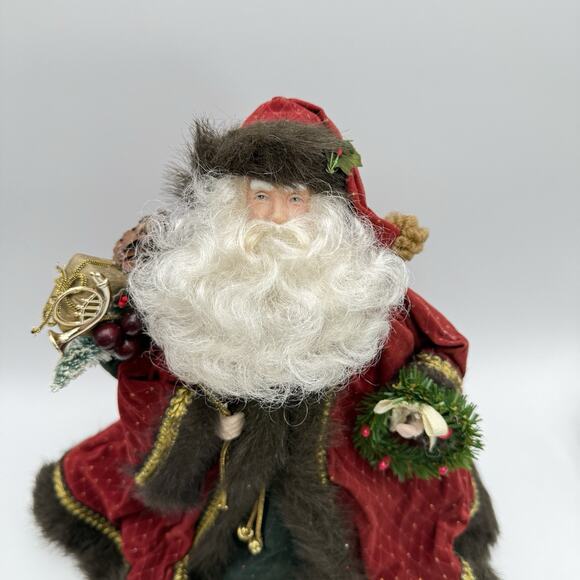 Santa Claus Tree Topper Table Top 14” Tall Red Brown Faux Fur Trim Regal Vtg - Picture 8 of 11